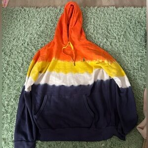 Polo tie dye Hoodie with Orange, Yellow, and Navy